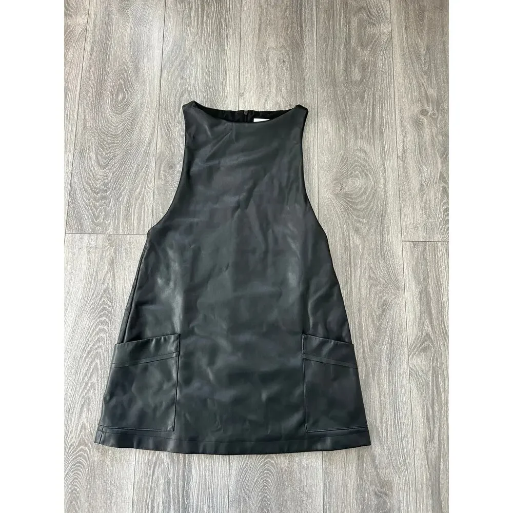 ZARA Kids Girls Black Faux Leather Dress Jumper Pockets Size 13-14 years